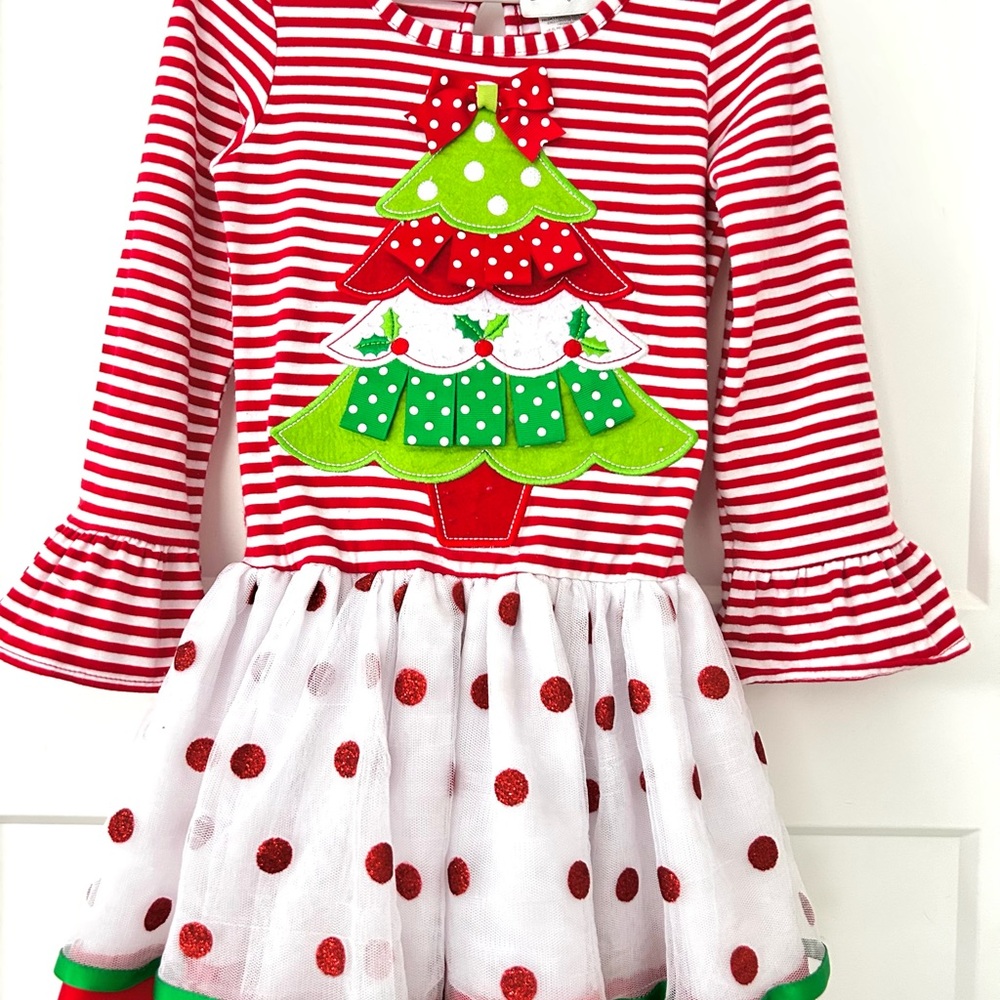Festive Red and Green Christmas Tree Kids Dress